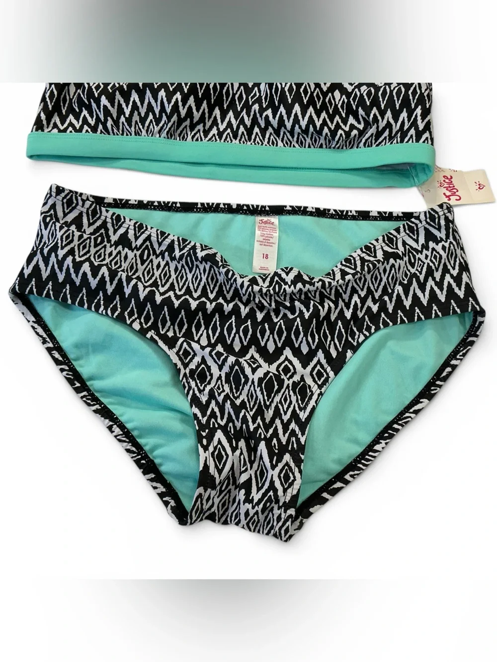 Justice Black & White Geometric Bikini with Mint Accents SPF 50 WT